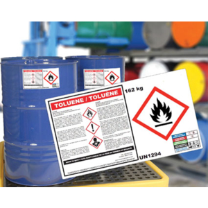 Les étiquettes adhésives 8100GHS, imprimables par transfert thermique ou sur imprimante laser, permettent de vous conformer aux règles spécifiques du Système Général Harmonisé (SGH) de classification et d’étiquetage des produits chimiques.