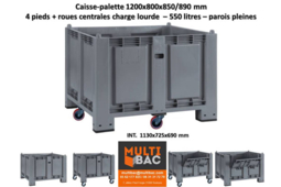 Caisse-palette 1200x800x850/900 mm sur roues pour charges Lourdes