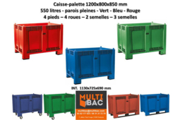 Caisse-palette 1200x800x850 mm couleur vert - Bleu - Rouge