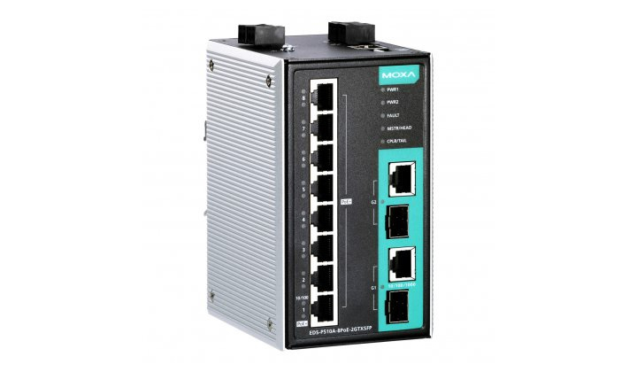 Commutateur Ethernet PoE+ EDS-P510A-8PoE pour environnements dangereux