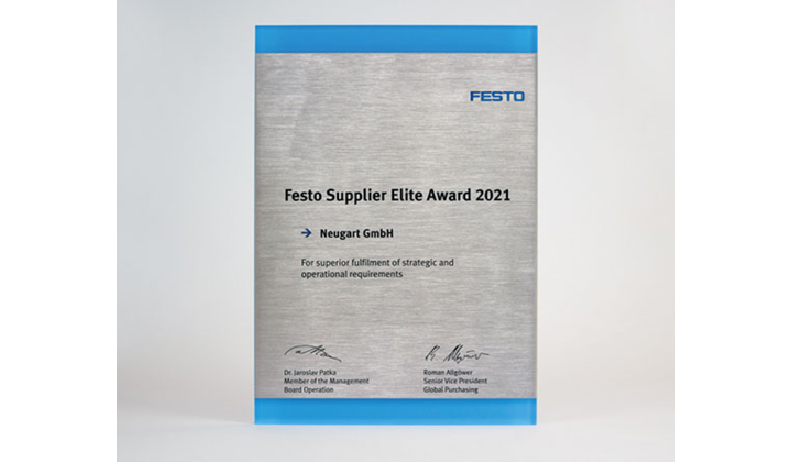 Festo SE & Co. KG distingue son fournisseur de réducteurs Neugart avec le « Festo Supplier Elite Award 2021 »