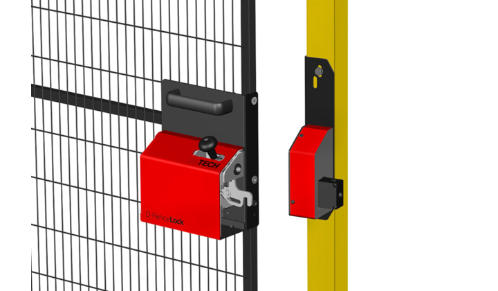 D-FenceLock, une serrure avec interrupteur de sécurité pour porte de cloison de protection grillagée 