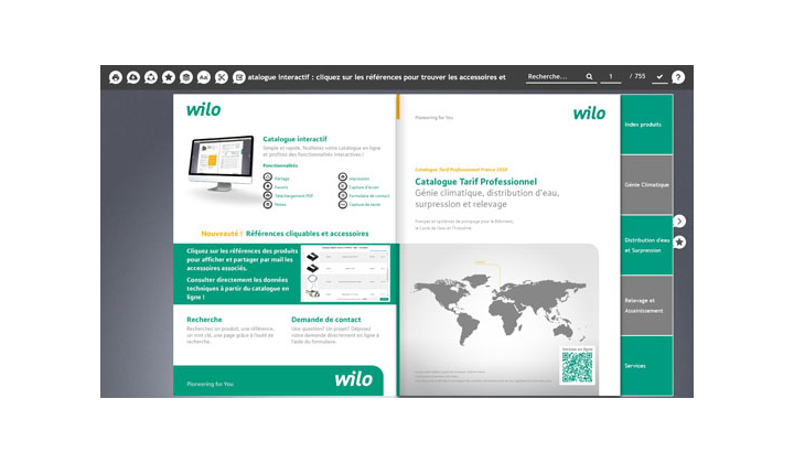 Wilo améliore l'expérience utilisateur de son Catalogue Tarif Professionnel 2020